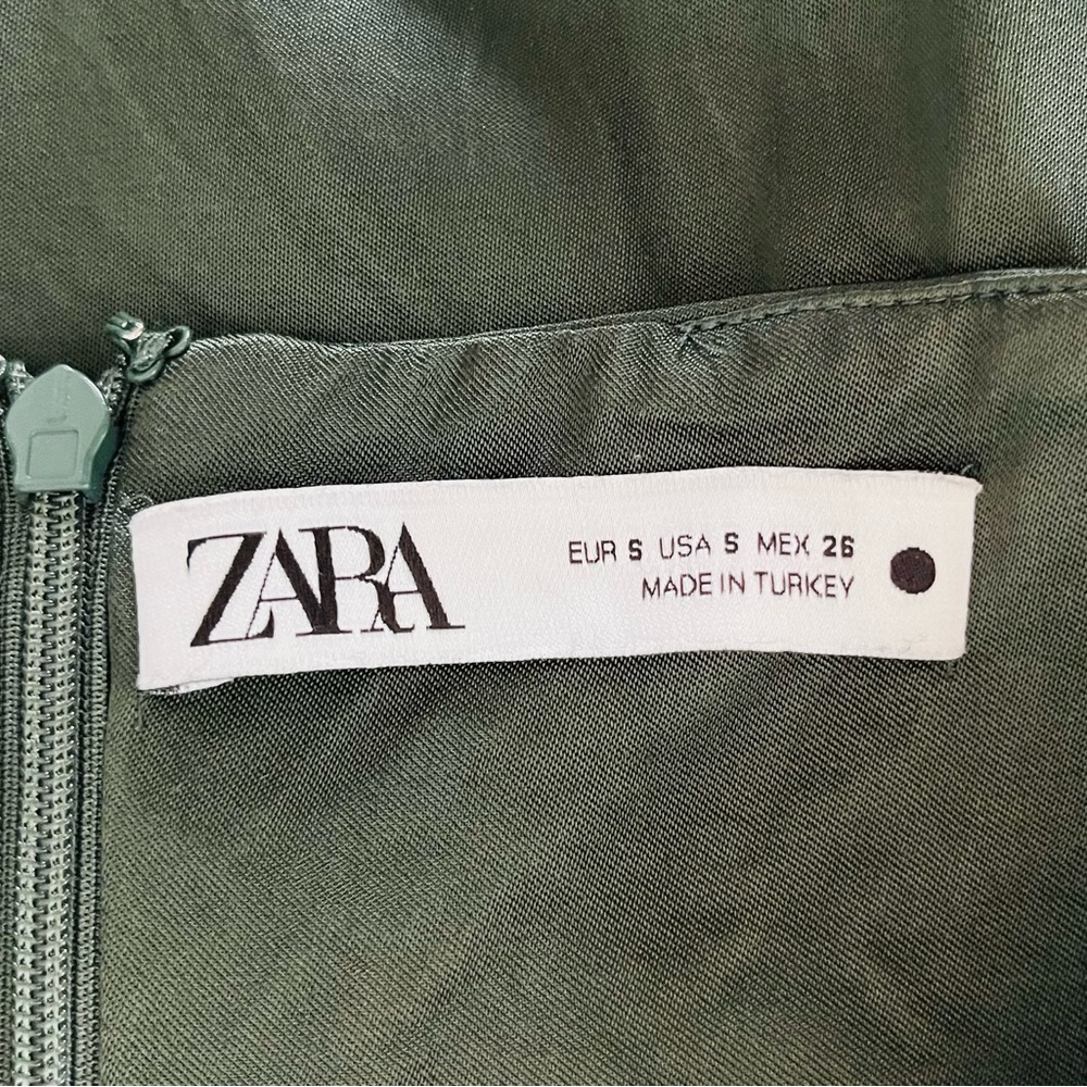 Zara Olive Green Asymmetrical Satin Slip Dress - Picture 12 of 12